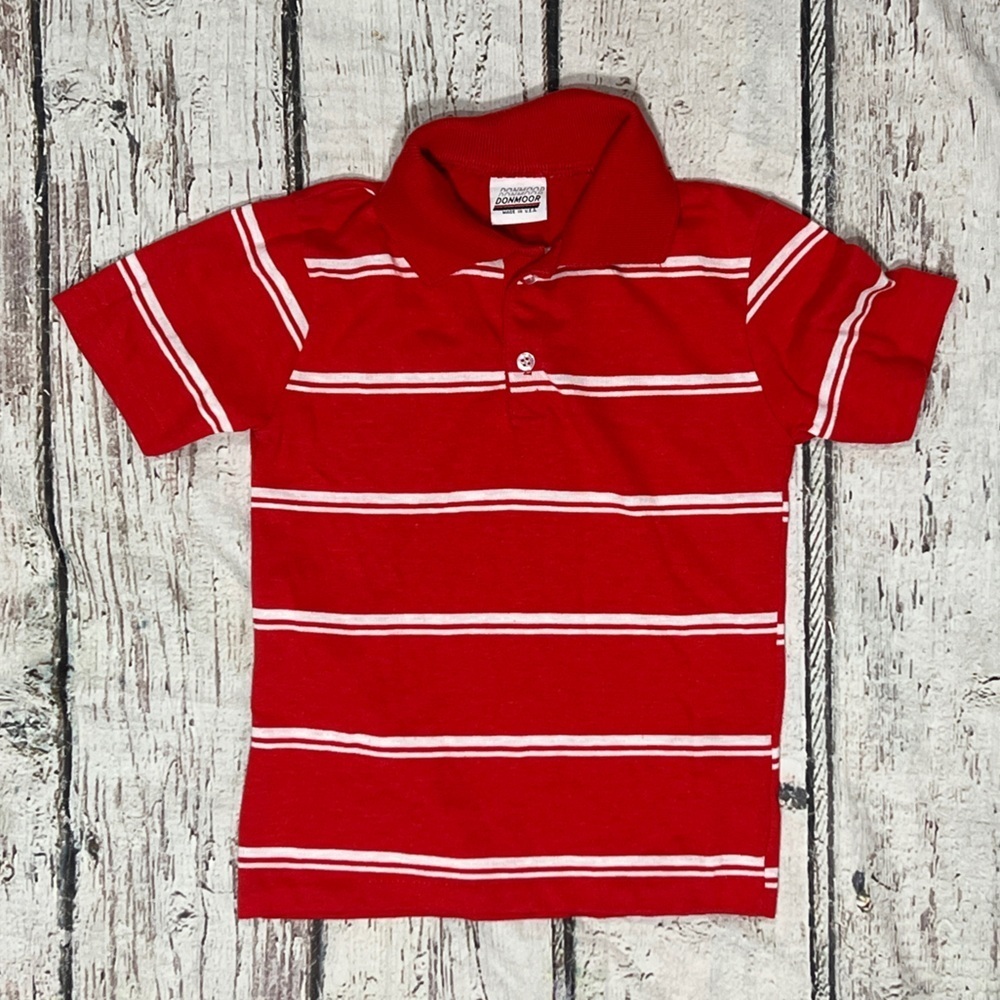 Vintage Red Polo Donmoor 1980s Striped Tennis Golf Kids Boys Youth Shirt